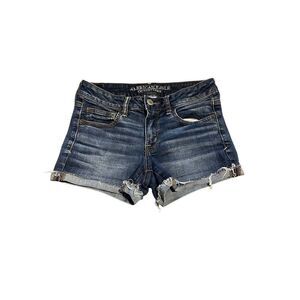 AMERICAN EAGLE Women's Dark Blue Wash Super Stretch Denim Shortie Cuffed Jean Sh